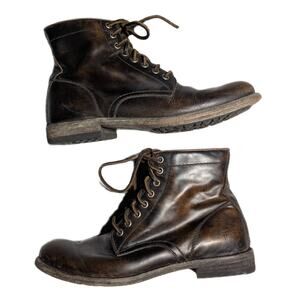 Frye Tyler Dark Brown Distressed Leather Lace-Up Biker Ankle Boots Men's 7.5 D
